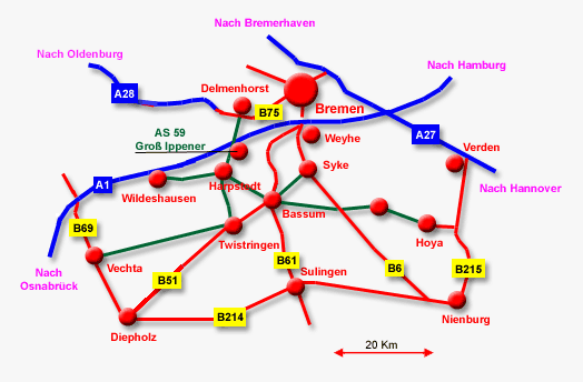 Schema Anbindung Gewebegebiet Groß Ippener im Straßenverbund